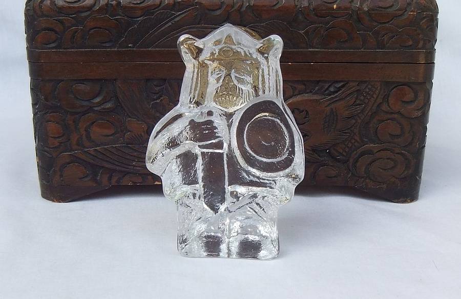 A TOTALLY COOL VINTAGE SOLID GLASS VIKING CHARACTER PAPERWEIGHT IN GREAT CONDITION - NO DAMAGE