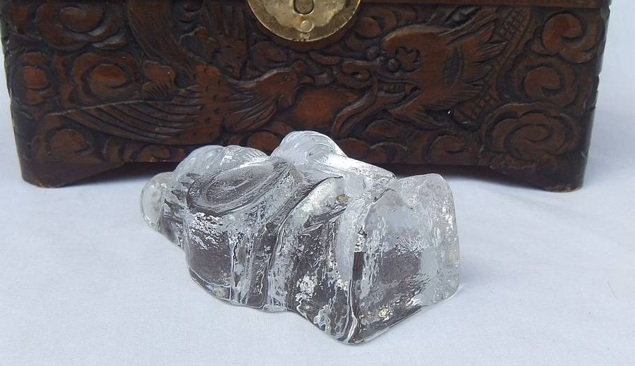 A TOTALLY COOL VINTAGE SOLID GLASS VIKING CHARACTER PAPERWEIGHT IN GREAT CONDITION - NO DAMAGE