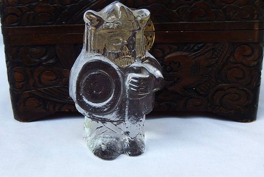 A TOTALLY COOL VINTAGE SOLID GLASS VIKING CHARACTER PAPERWEIGHT IN GREAT CONDITION - NO DAMAGE