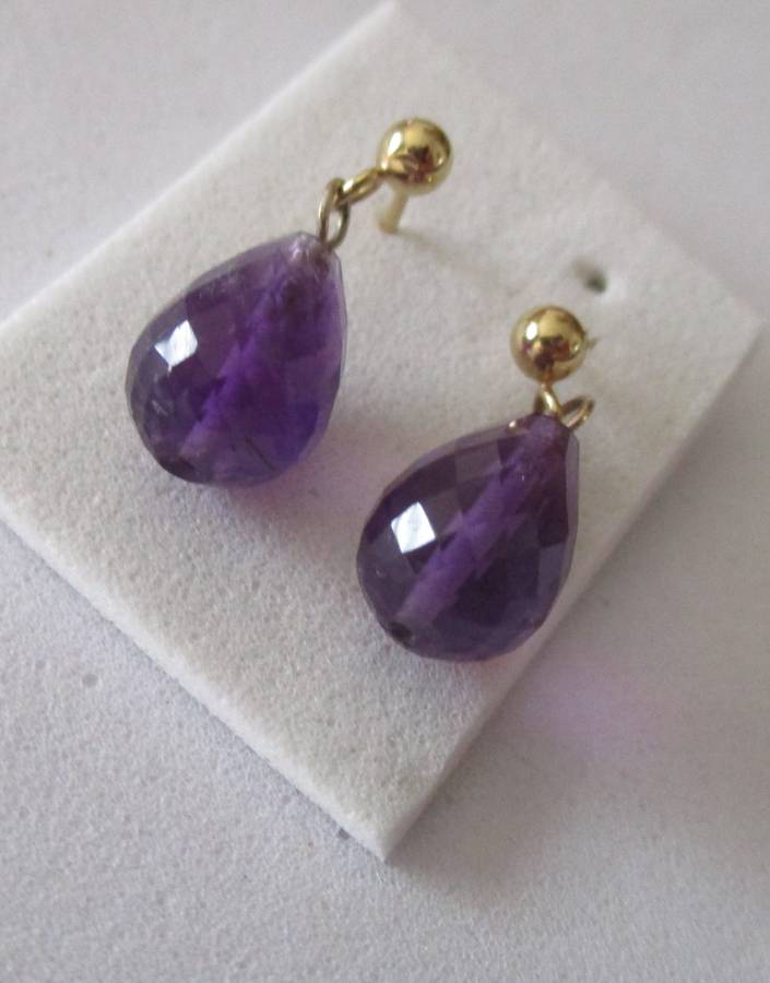 14ct Solid Yellow Gold and Amethyst Earrings