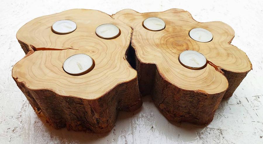 Unique solid wood slice candle holder