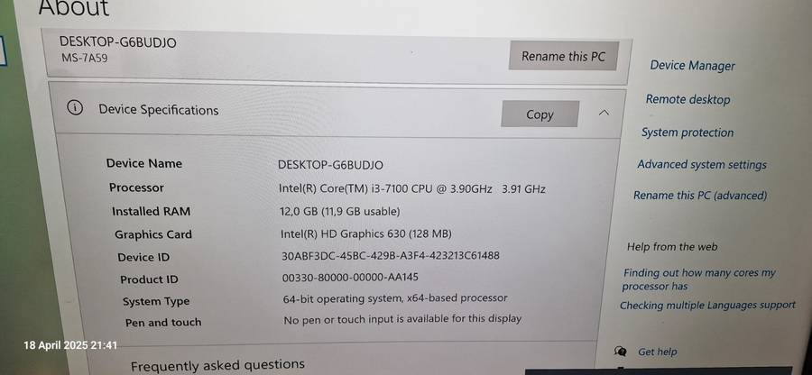 I3 7th gen pc - read description
