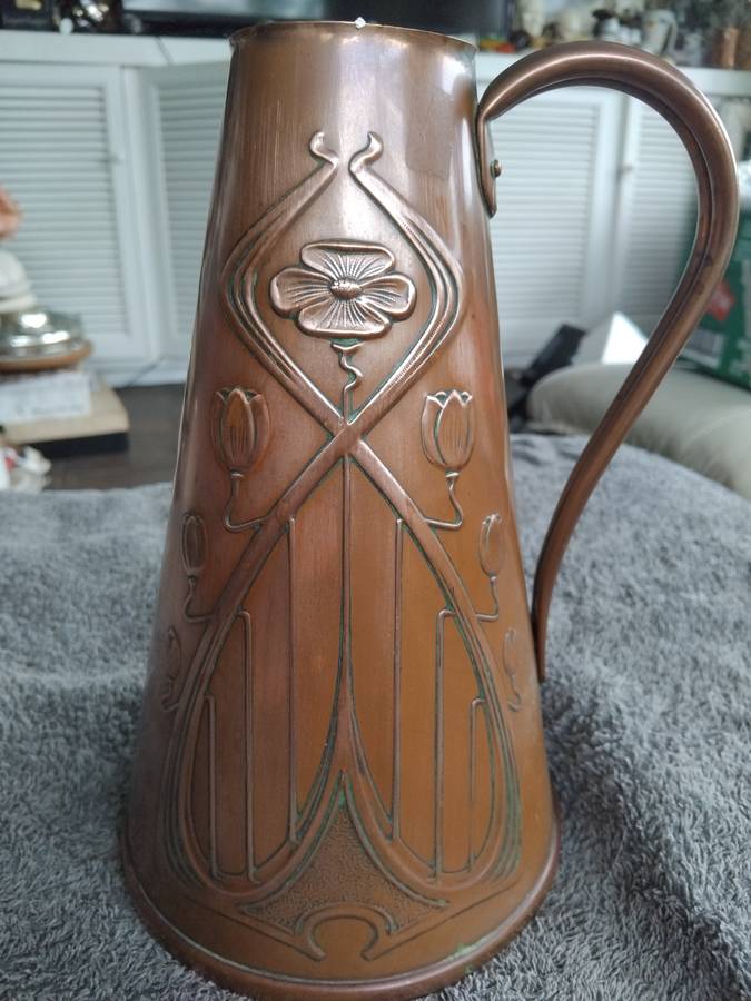Art Nouveau Jonas Sankey & Sons Solid Copper Jug Pitcher Made In England