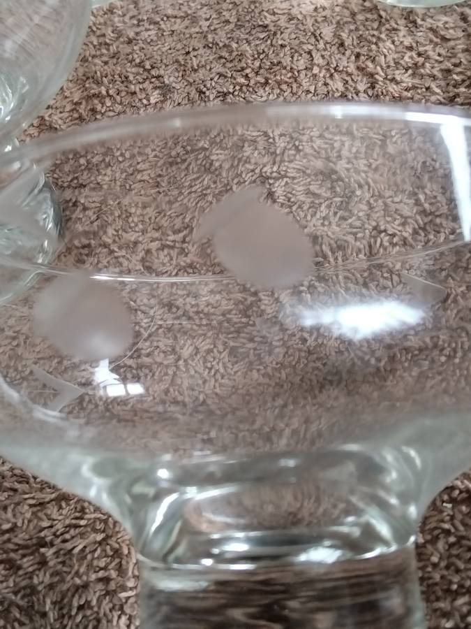 Vintage Mid Century Glass Footed Bubble Pedestal Etched Couo Champagne Glasses