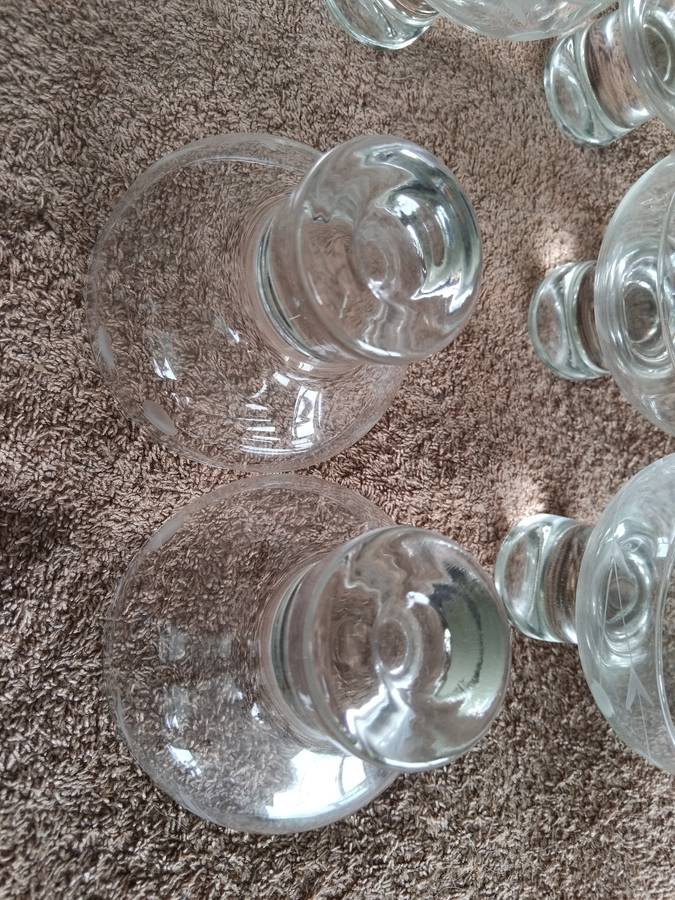 Vintage Mid Century Glass Footed Bubble Pedestal Etched Couo Champagne Glasses