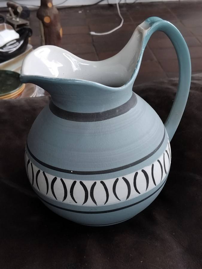 Vintage MCM Ceramic Turquoise Handpainted Pitcher Jug