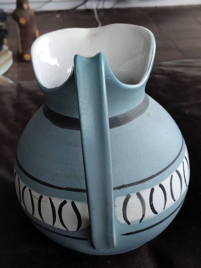 Vintage MCM Ceramic Turquoise Handpainted Pitcher Jug