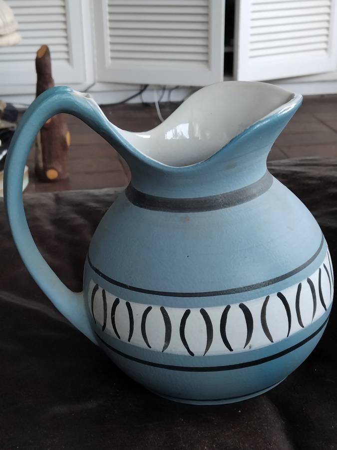 Vintage MCM Ceramic Turquoise Handpainted Pitcher Jug