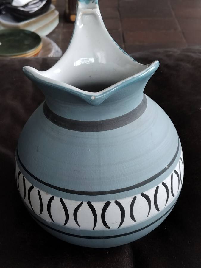 Vintage MCM Ceramic Turquoise Handpainted Pitcher Jug