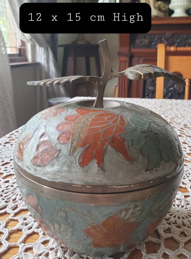 Vintage Brass apple " cloisonne style with colorful flowers