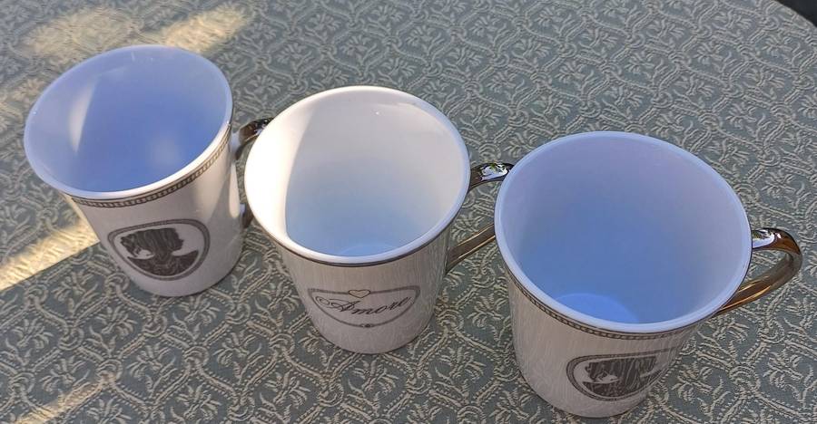 Set of 3 Coffee Cups  @Home White with Silver Trim