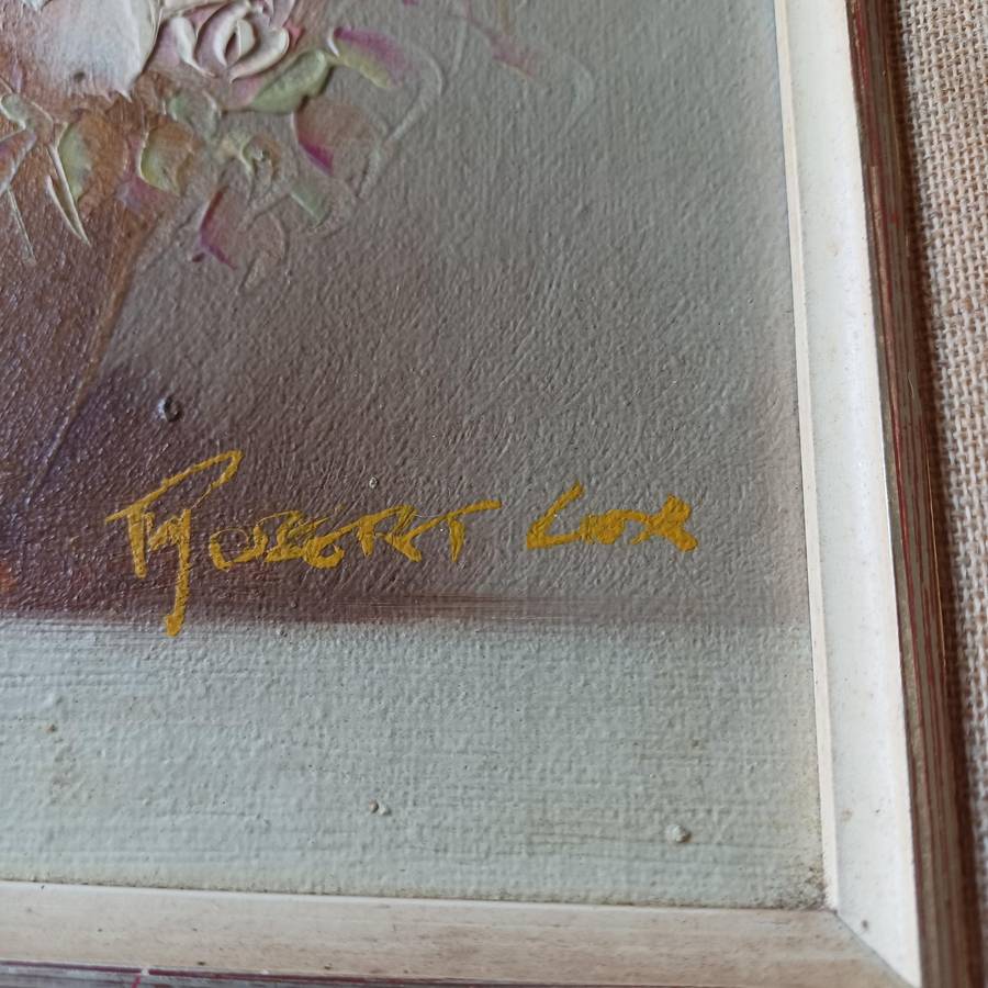 Signed Robert Cox Oil On Board Floral Still Life Painting