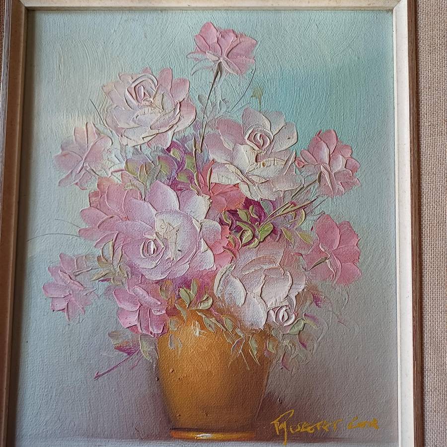 Signed Robert Cox Oil On Board Floral Still Life Painting