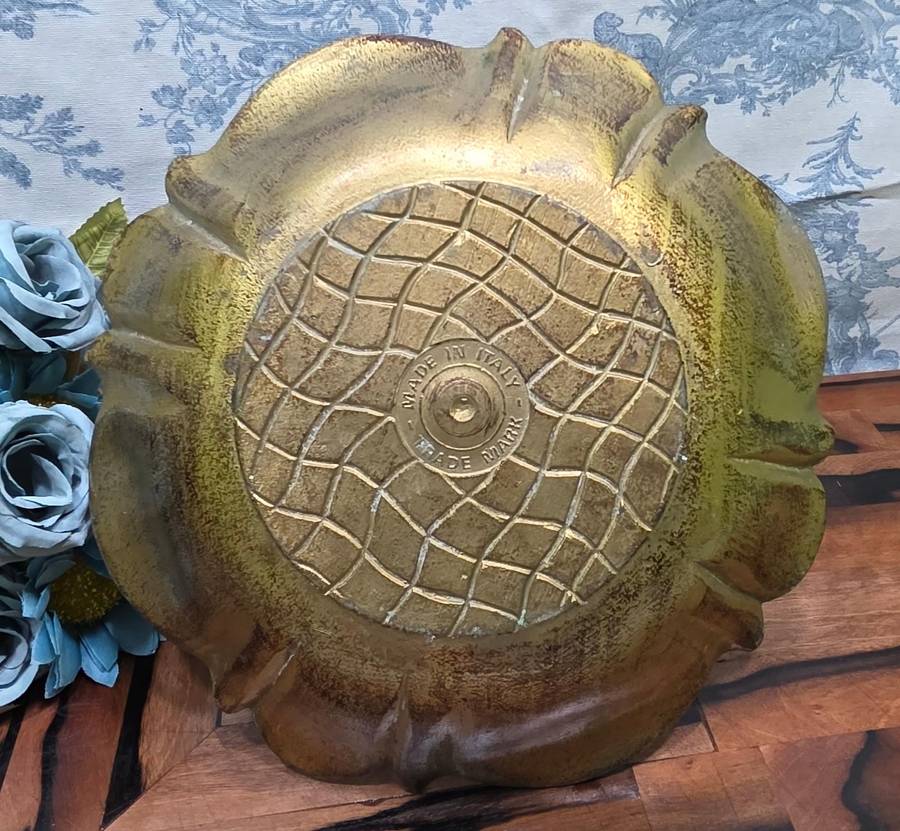 Vintage Florentine Green & Gold Decorative Bowl with Handle  Made in Italy