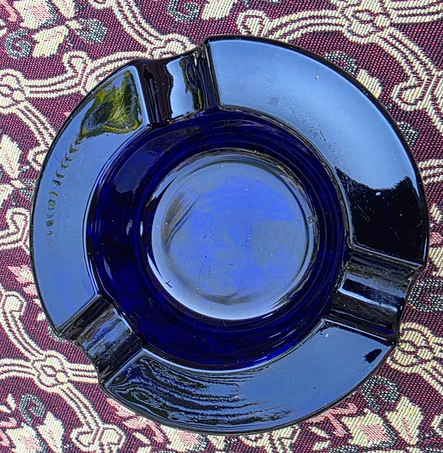 Pretty Cobalt Blue Glass - Mid Century Ashtray - Very Heavy and Solid