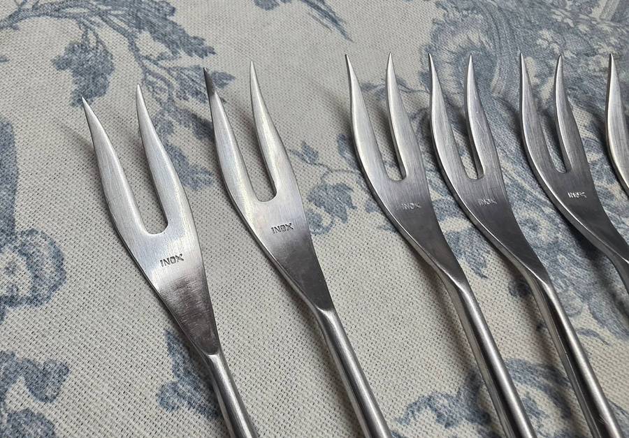 Set of 12 INOX Fondue Forks  Wooden Handles