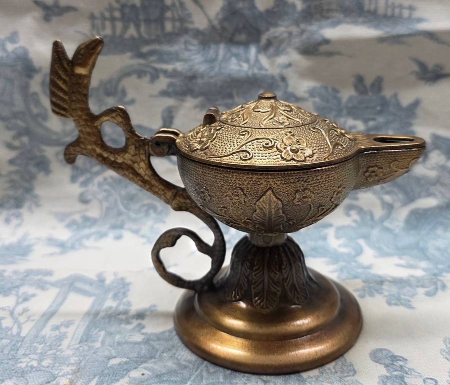 Cast Brass Vintage Serpent Oil Lamp  Circa 1950s