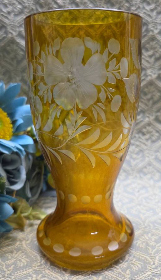 Vintage Czech Bohemian Glass Amber Vase
