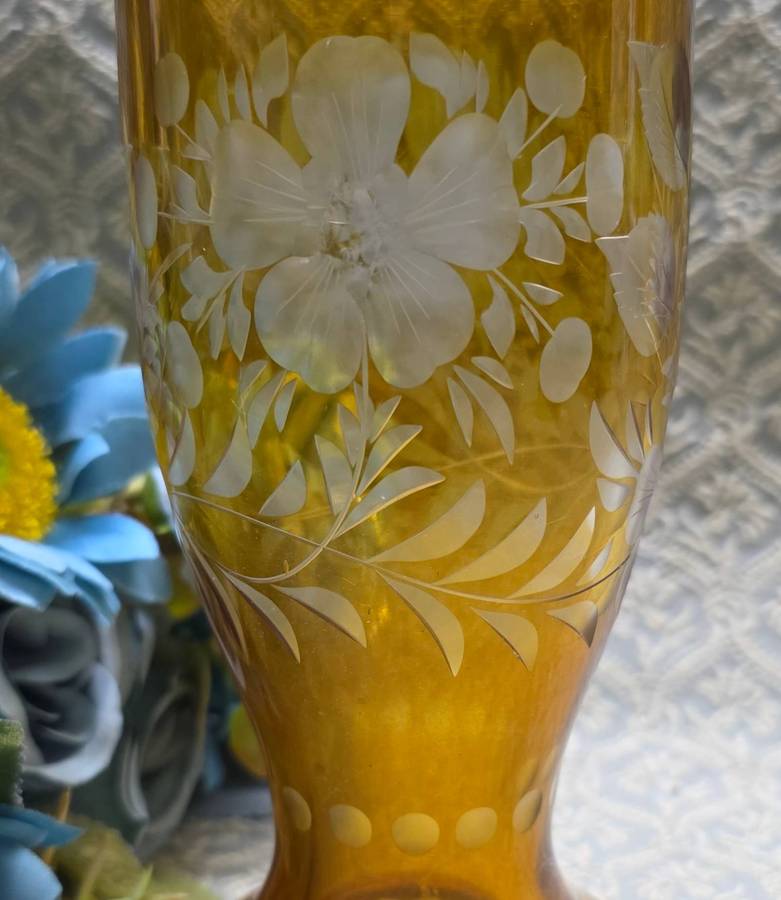 Vintage Czech Bohemian Glass Amber Vase