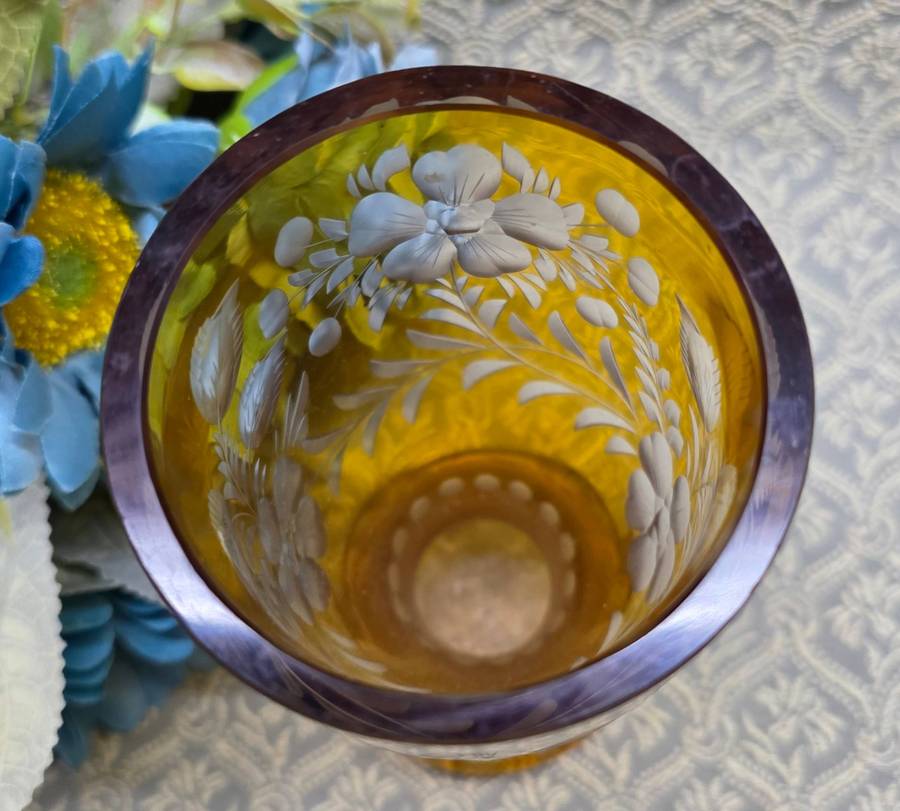 Vintage Czech Bohemian Glass Amber Vase