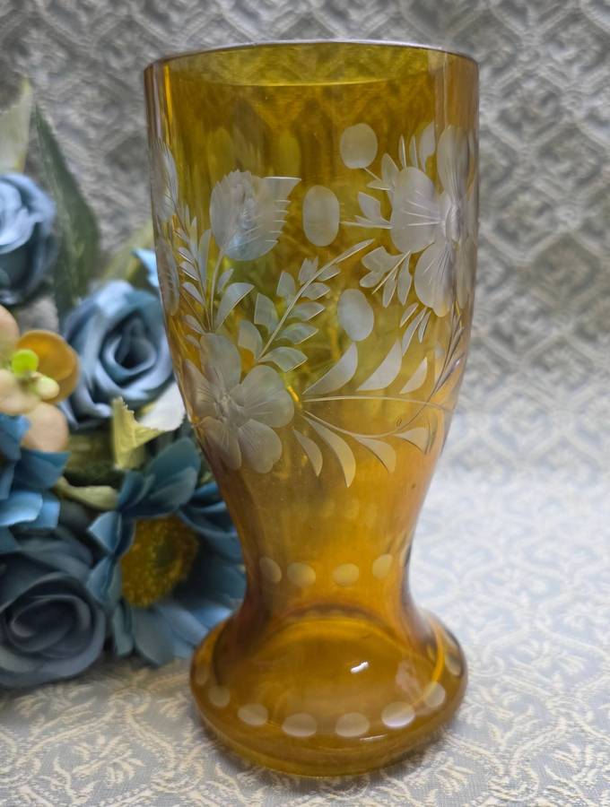 Vintage Czech Bohemian Glass Amber Vase