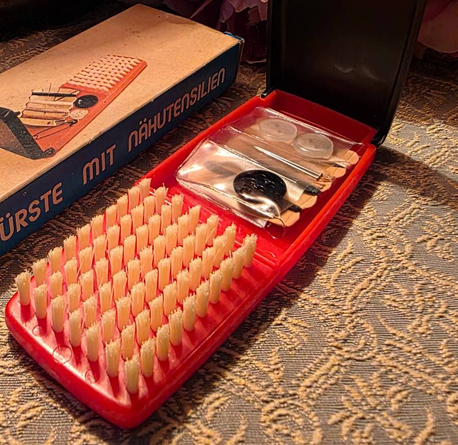 Brush with sewing supplies, retro