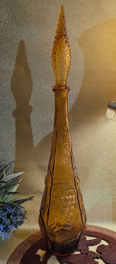 Mid-Century |  Italian Empoli `Genie`  | Amber Pressed Glass Decanter Bottle |  1960's | 02 |