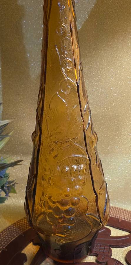 Mid-Century |  Italian Empoli `Genie`  | Amber Pressed Glass Decanter Bottle |  1960's | 02 |