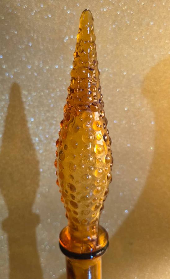 Mid-Century |  Italian Empoli `Genie`  | Amber Pressed Glass Decanter Bottle |  1960's | 02 |