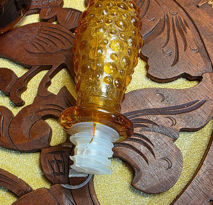Mid-Century |  Italian Empoli `Genie`  | Amber Pressed Glass Decanter Bottle |  1960's | 02 |