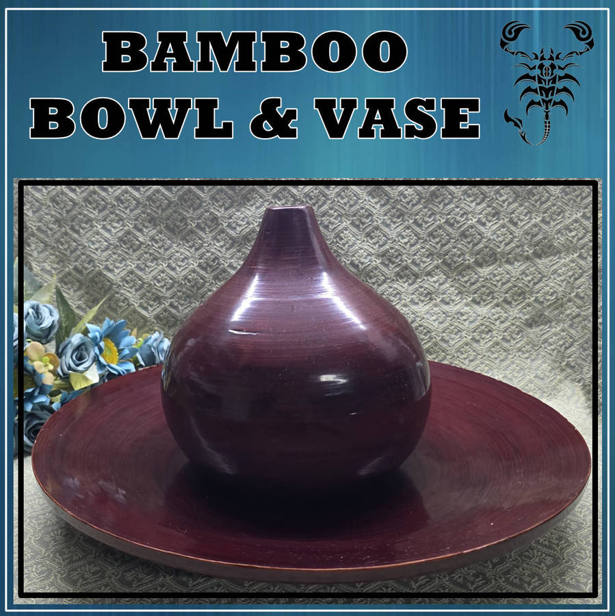 LARGE BAMBOO ROUND TRAY AND VASE | GOOD CONDITION | DECOR | HOME |