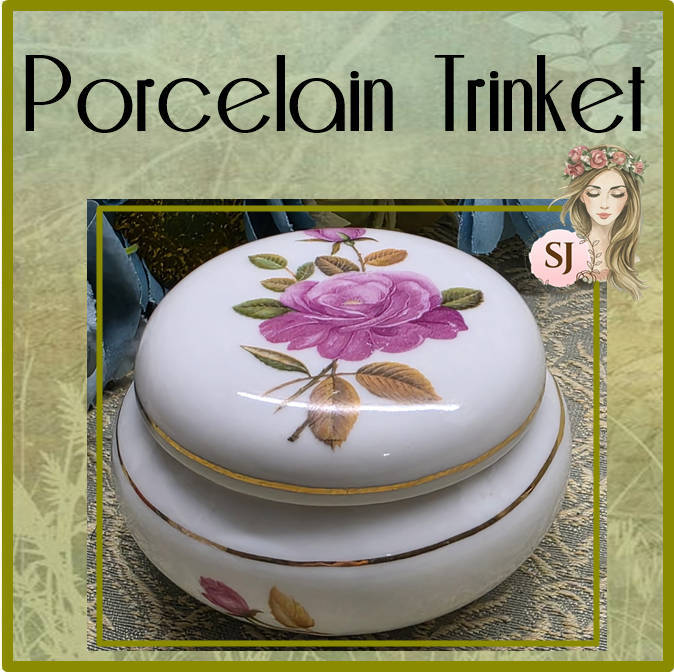 Vintage Pink Rose Round Porcelain Trinket Box
