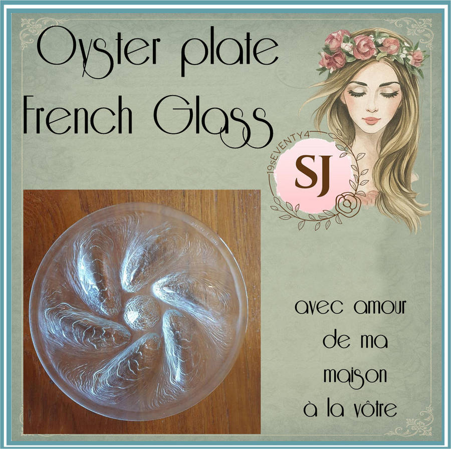 Vintage French round shaped Glass oyster plate / Sea Food Plate/tableware (02)