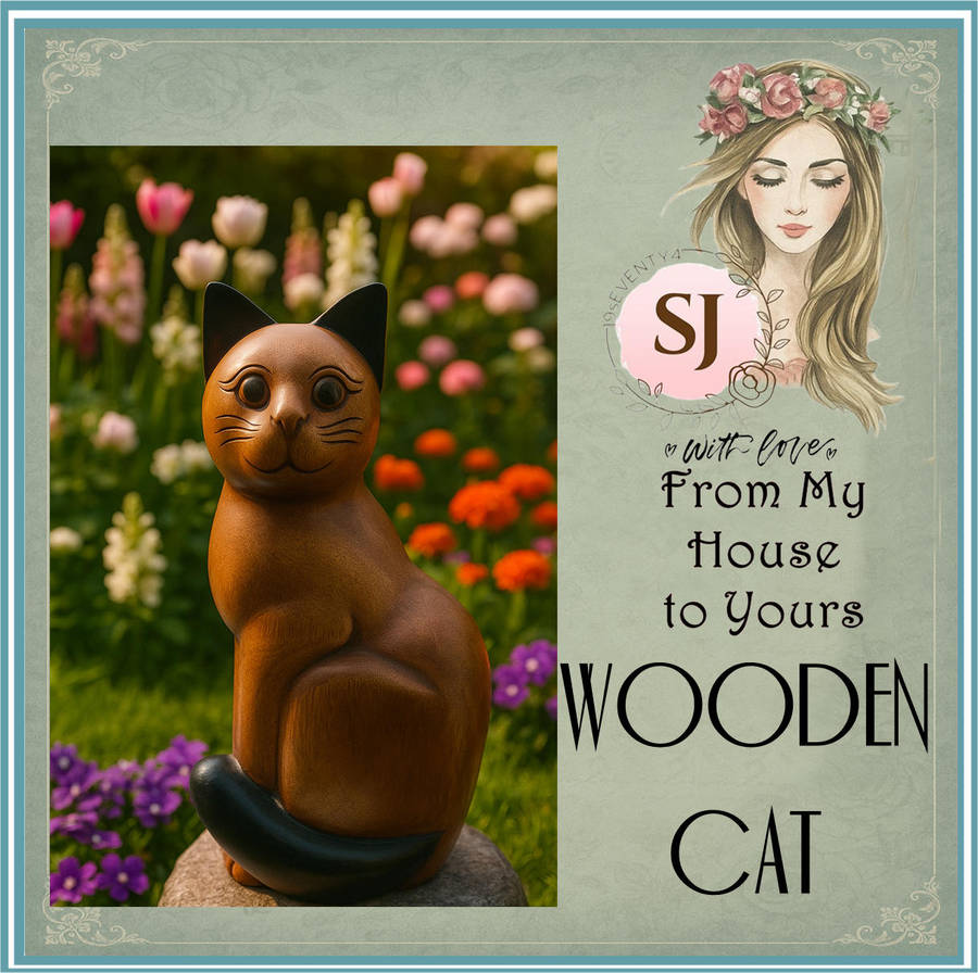 LARGE WOODEN CAT ORNAMENT