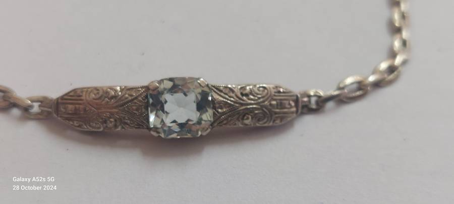 1920's Art Deco 935 sterling silver Aquamarine bracelet 6.1g Value R3500