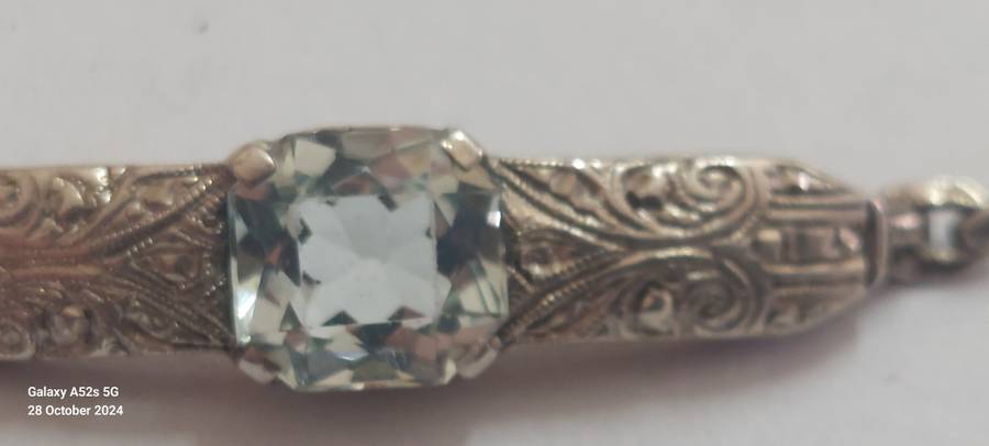 1920's Art Deco 935 sterling silver Aquamarine bracelet 6.1g Value R3500