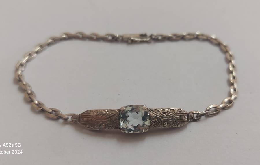 1920's Art Deco 935 sterling silver Aquamarine bracelet 6.1g Value R3500