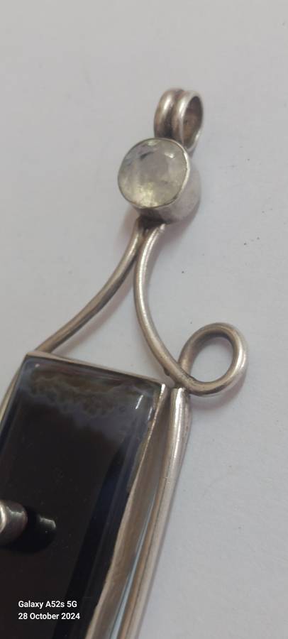 Amazing extra large sterling silver agate, moonstone & amethyst pendant 28.8g