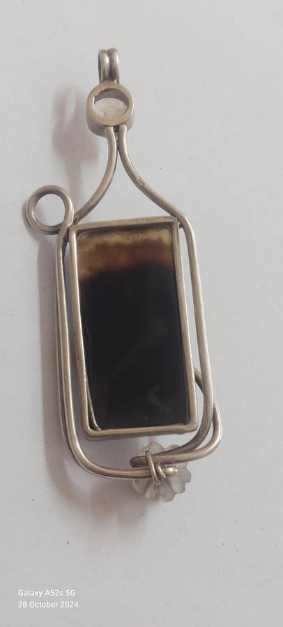 Amazing extra large sterling silver agate, moonstone & amethyst pendant 28.8g
