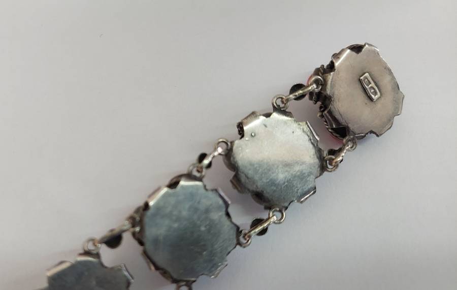 19th century Italian 800 Etruscan silver & coral bracelet