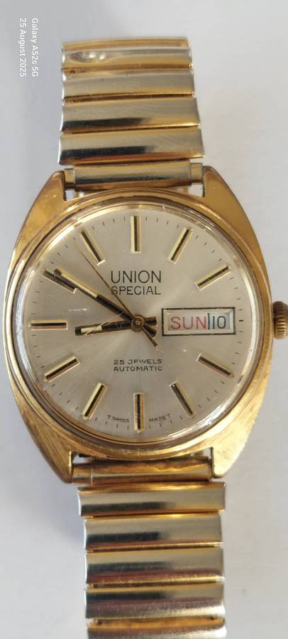 Wow!! Vintage 25 jewel Union Special automatic gold plated watch 100% working!!