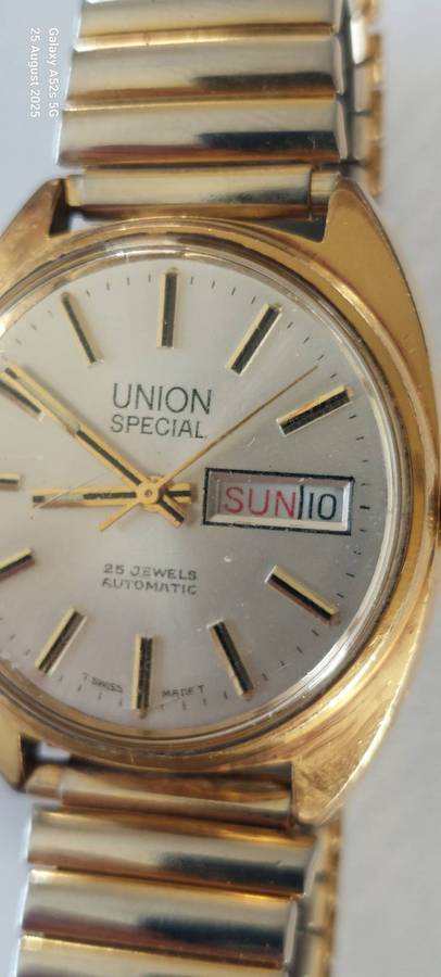 Wow!! Vintage 25 jewel Union Special automatic gold plated watch 100% working!!