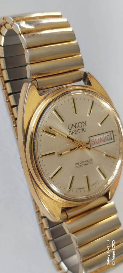 Wow!! Vintage 25 jewel Union Special automatic gold plated watch 100% working!!
