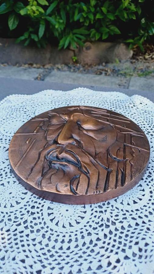 Vintage Religious Solid Cast Metal Wall Plaque - Face of Jesus