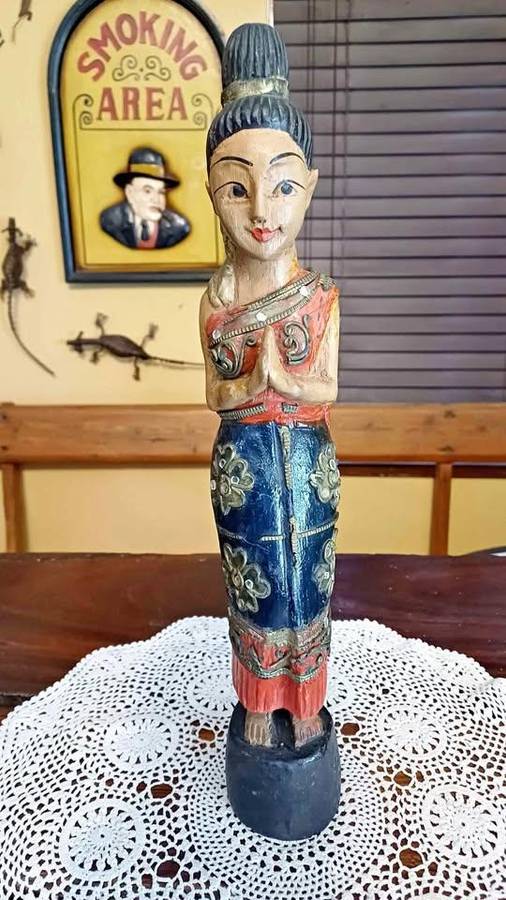 Vintage Carved Wooden Thai Sawasdee Lady