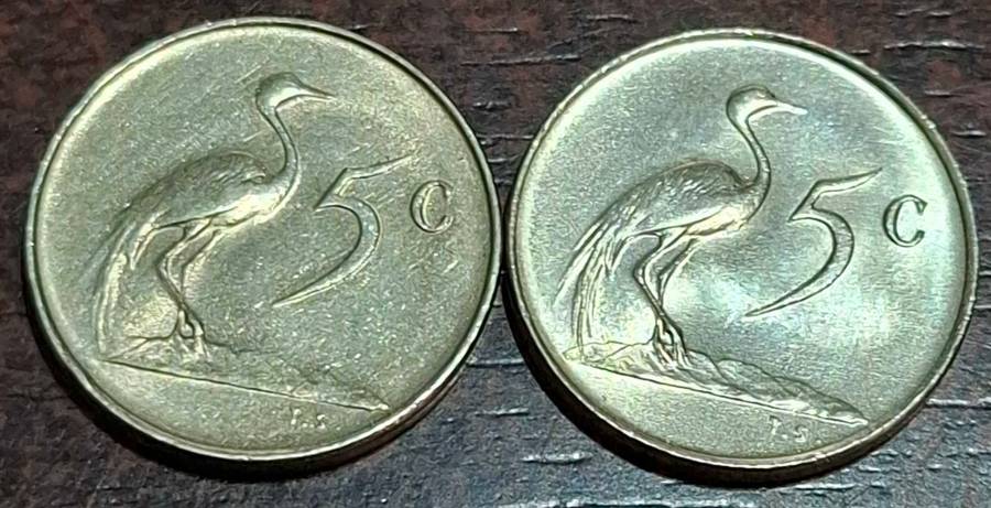 1966 two South African 5-cent coins
