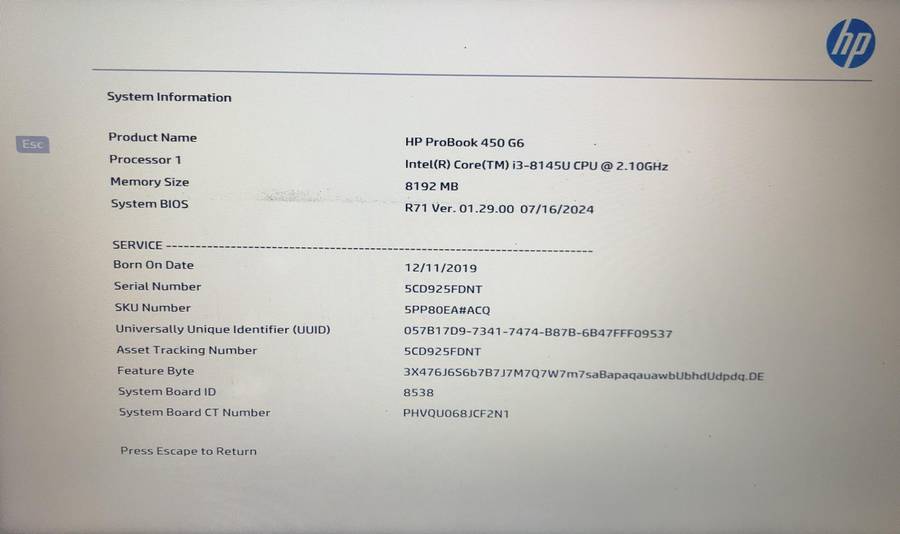 HP Probook 450 G6 Core i3 8th Gen 8GB Ram READ CAREFULLY