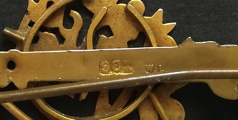 BOER WAR 9CT GOLD PIN/BROOCH SOUTH AFRICA WITH MUSKET 2.5GRAMS 50MM
