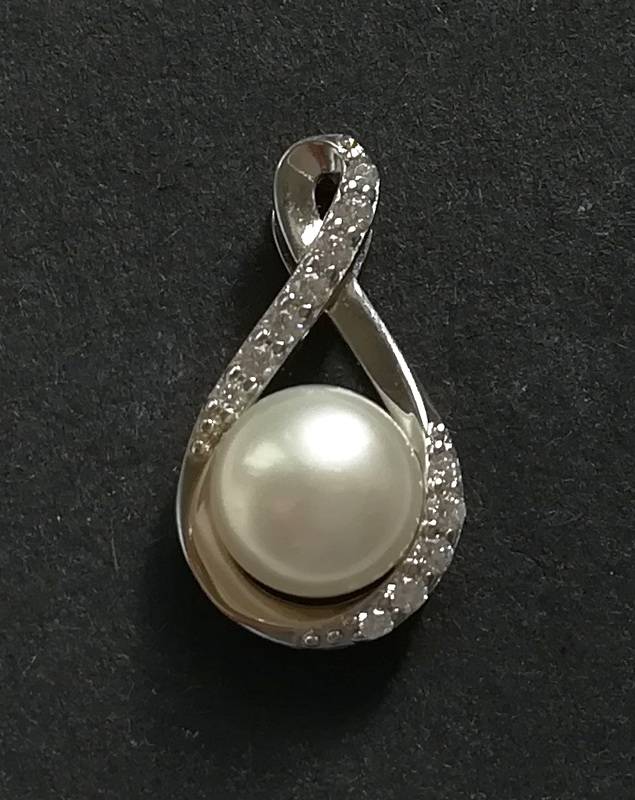STERLING SILVER + MABE PEARL PENDANT 12X20MM