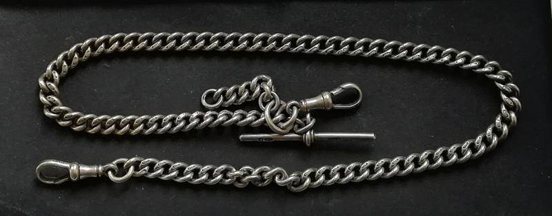 STERLING SILVER FOB CHAIN *ALL LINKS MARKED* 400+30MM 49.7 GRAMS